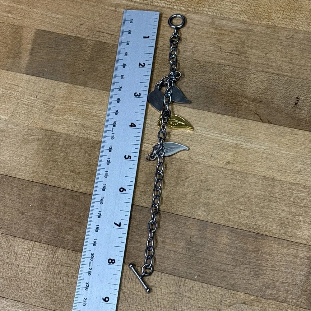 Y2K Silver Tone Link Charm Bracelet Mixed Metal Gold Tone Toggle Rhinestones